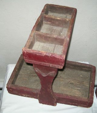 Rare Antique Primitive Wood Farrier Blacksmith Tool Nail Caddy Box photo