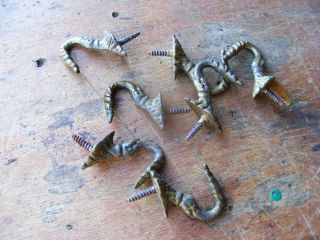 Vintage Old Brass Hooks X 7 Hanging Wall Screw In photo