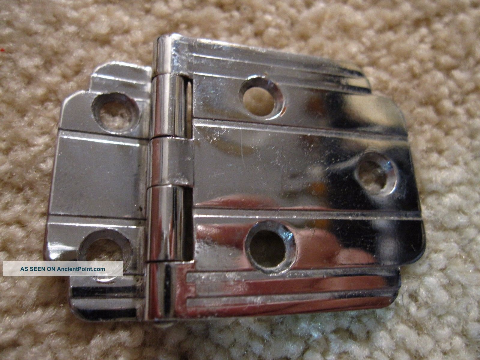 4 Vintage Art Deco Mid Century Chrome Hinges W/ Lines 3/8 " Offset