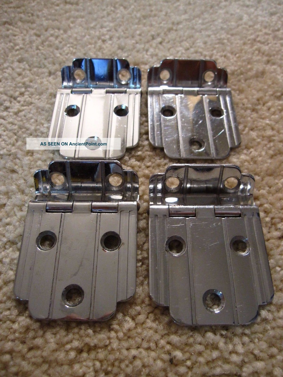 4 Vintage Art Deco Mid Century Chrome Hinges W/ Lines 3/8 " Offset