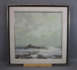 Vintage Richard Schlecht Impressionist Maine Lighthouse Seascape Oil Painting photo