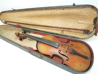 Antique Full Size 4/4 Scale Paolo Maggini German Copy Violin W/coffin Case & Bow photo