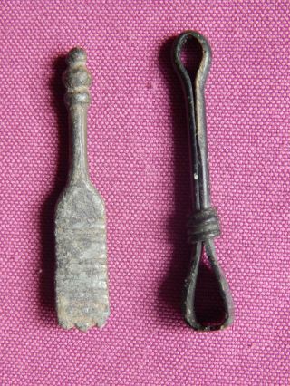 Roman Empire,  2 Bronze Artifacts,  Tweezers And Brush (pen),  2 - 3 Cad photo