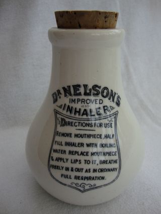 A Ceramic Vintage Dr.  Nelsons Improved Inhaler Stoneware Bottle 14cm photo
