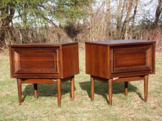 Vintage Mid Century Danish Modern Pair Night Stands Walnut End Tables Basic Witz photo