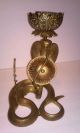 Rare Antique Brass Cobra Candlestick Holder Meditation Gong Bell Buddhist Zen Other Asian Antiques photo 1
