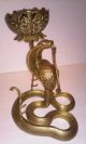Rare Antique Brass Cobra Candlestick Holder Meditation Gong Bell Buddhist Zen Other Asian Antiques photo 2