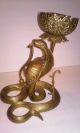 Rare Antique Brass Cobra Candlestick Holder Meditation Gong Bell Buddhist Zen Other Asian Antiques photo 4