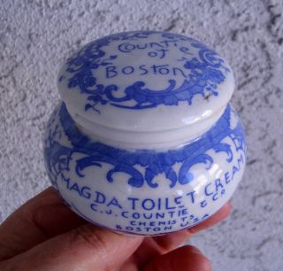 Antique,  Porcelain,  Ca 1900 Countie Of Boston Chemist ' S Cold Cream Jar Pot Lid photo
