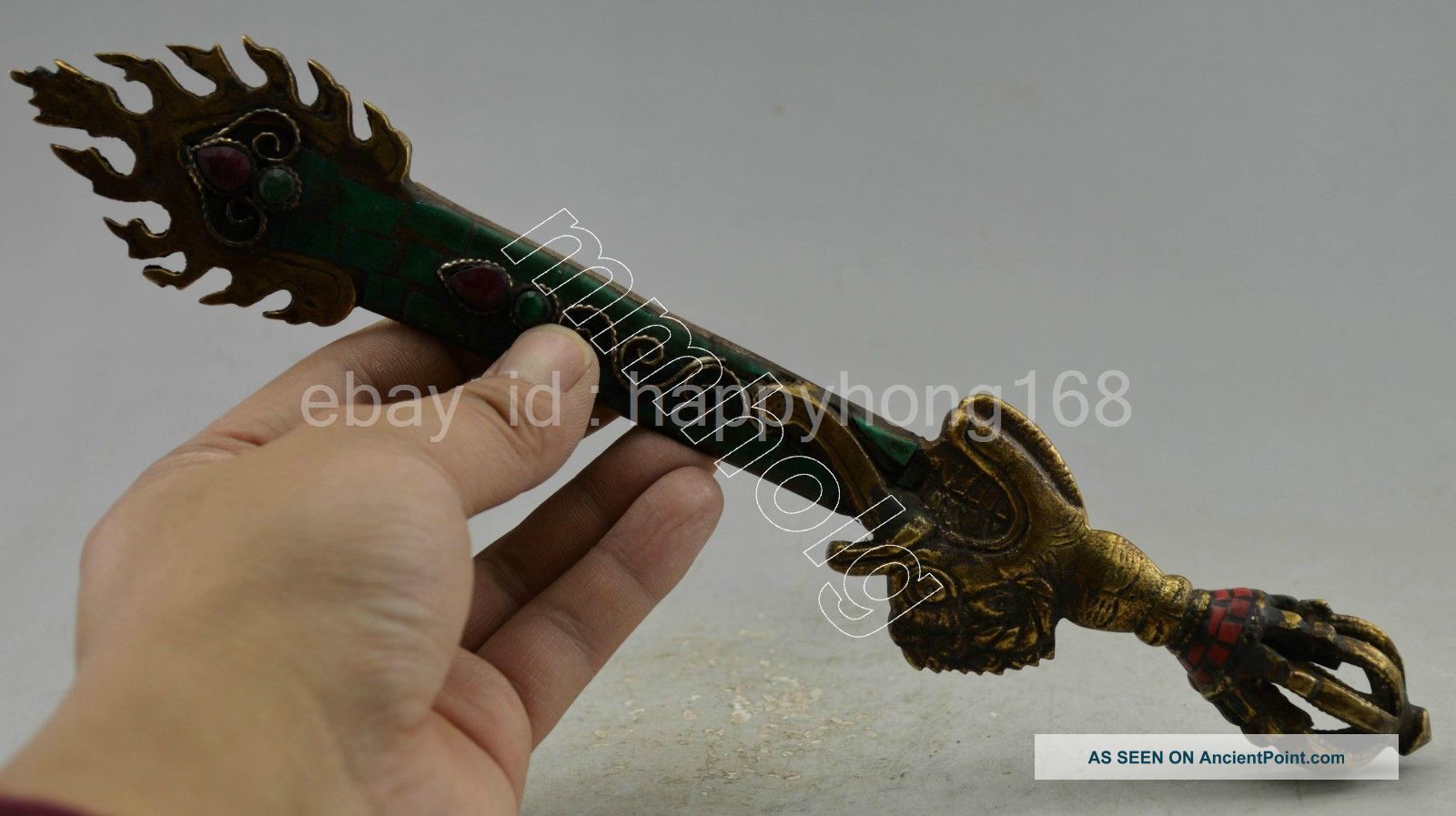 Collectible Decorated Old Handwork Tibet Turquoise Copper Manjushri Wisdom Sw0rd Tibet photo