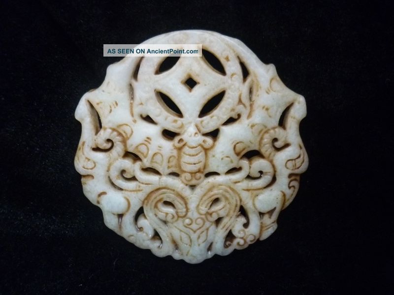 Chinese Old Jade Carving Bats Animal Heads Pendant Worth Collectingz73 Necklaces & Pendants photo