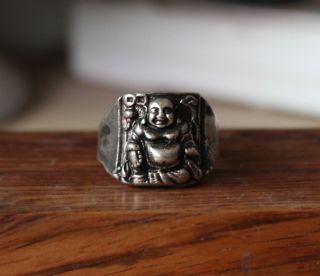 2.  6cm Collect Chinese Buddhism Miao Silver Maitreya Buddha Finger Ring photo