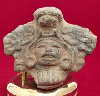 Terracotta Pottery Zapotec Idol Head - Clay Pre Columbian Mayan Olmec Artifacts photo