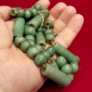 Pre Columbian Green Stone Quartz Necklace Beads Antique - Mayan Olmec Artifacts photo