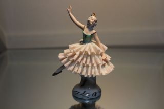 Antique Dresden Germany Porcelain Woman Ballerina Figurine With Lace 5 1/2 
