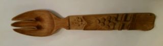 Vintage Hand Carved Wooden Spoon - Fork Grape Leaves Design photo