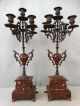 Pair (2) 19thc Antique Victorian Garniture Marble Bronze Candlestick Candelabra Metalware photo 6