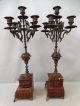 Pair (2) 19thc Antique Victorian Garniture Marble Bronze Candlestick Candelabra Metalware photo 7