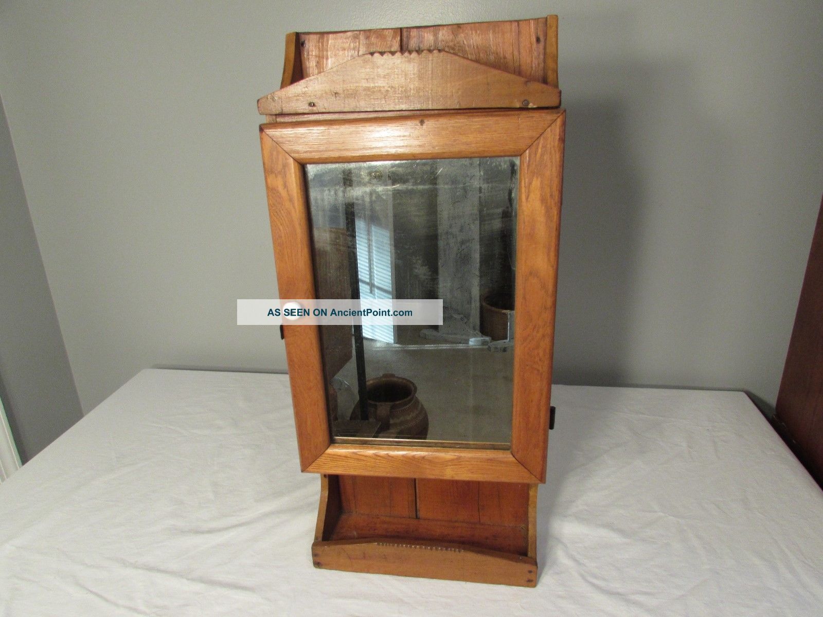 Small Antique Hand Made Wooden Folk Art Medicine Cabinet Oak & Pine Great Size Unknown photo
