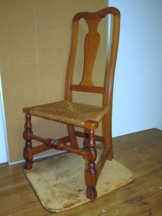 A Great Early 18th C Ma Queen Anne Chair Bold Spanish Feet With A Carved Crest photo