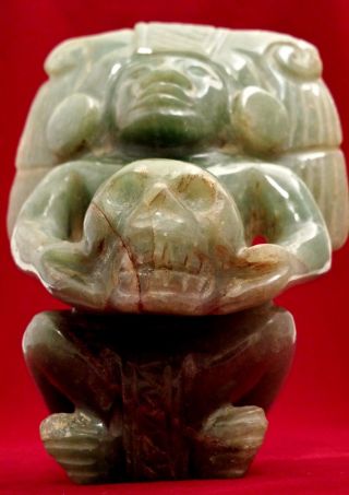 Mayan Stone Chief Shaman Figure Holding Skull - Vintage Pre Columbian Style Statue photo
