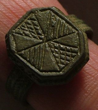 Rare Medieval Ring Artifact Patina Intact Size 9 Us Cross Star Octagon photo