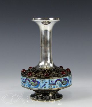 Chinese Enameled Silver Vase Form Burner With Openwork And Cabochons photo
