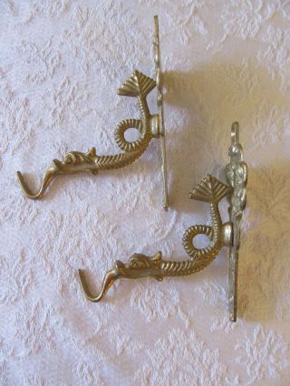 2 Vintage Brass Wall Hooks Mythical Sea Serpent photo