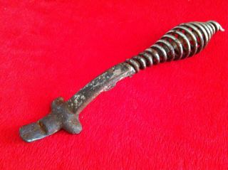Vintage Antique Stove Lid Lifter Nickeled Cast Iron Wire Handle photo