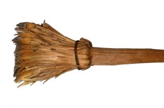 Broom Primitive Carved Rustic Wood Bristles 1800 18th 19th C Antique photo