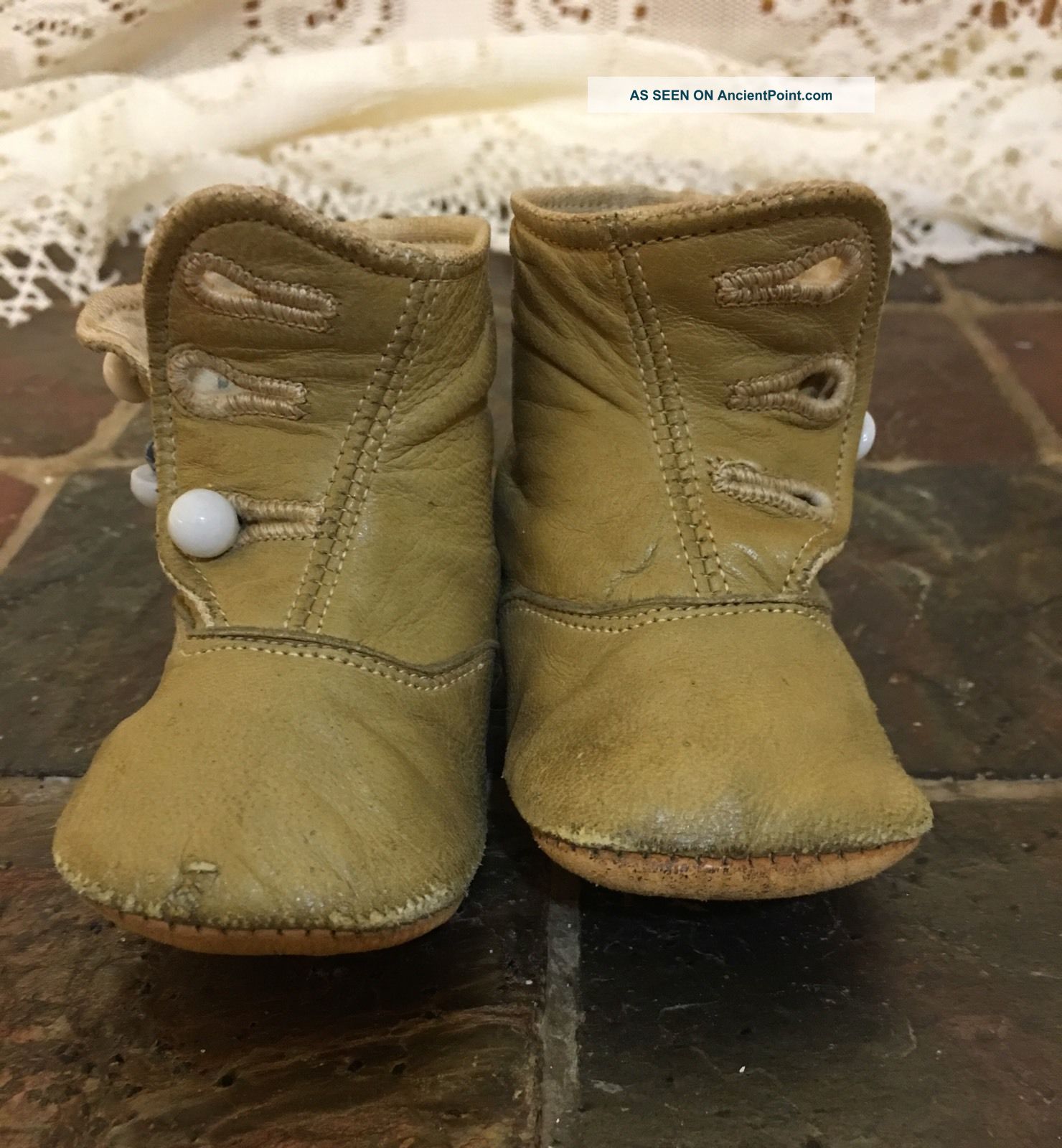 Antique Doll Girl Boy Doll Victorian Black Button Shoes Leather Bisque