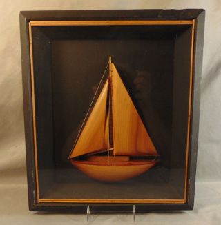 Vintage Sm.  Framed Folk Art Sailboat Half Hull Estate Fresh photo