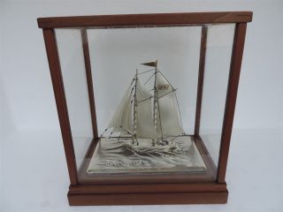 Finest Hand Crafted Japanese Sterling Silver Two Masted Model Yacht Ship Japan photo