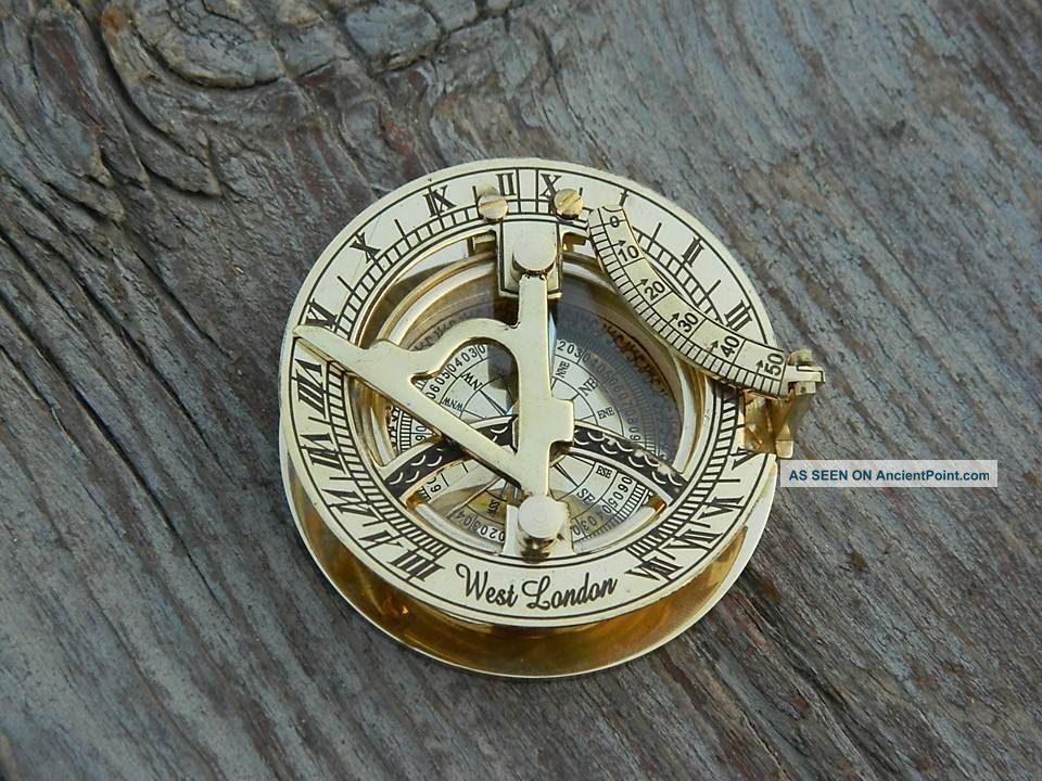 Nautical Brass Handmade Functional Compass Marine Camping Sundial Compass Decor Compasses photo