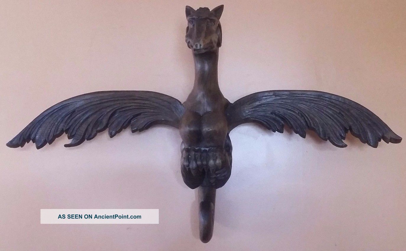 Very Large Rare Antique French Carved Wood Sphinxes Figure 19 C - Gothic Style Carved Figures photo