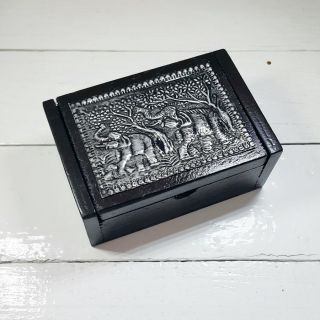 Wooden Metal Box Thai Elephants Handmade Decor Souvenir Jewelry Trinket Vintage photo