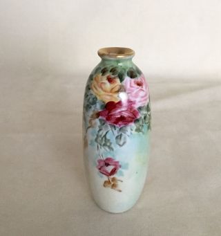Gorgeous Antique Limoges Austrian Porcelain Mini Vase Hand Painted Roses photo