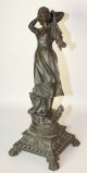 Victorian Era Spelter White Metal Statue Of A Fisherwoman - 14 