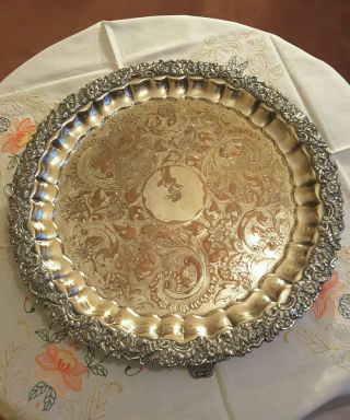 Antique Victorian Sheffield Silver Plate Quality Drinks Serving Tray Salver photo