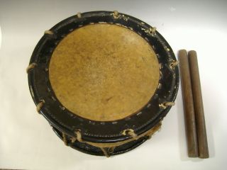 Japanese Vintage Drum Shime - Daiko Taiko Lacquer Makie Pine Hawk Drumstick photo