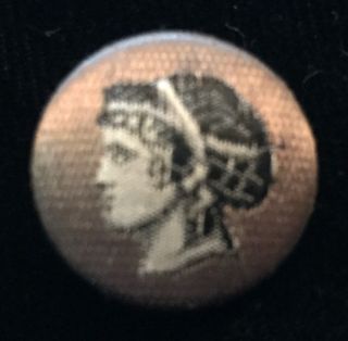 Antique 19th C Stevensgraph Fabric Button Female Portrait Head photo