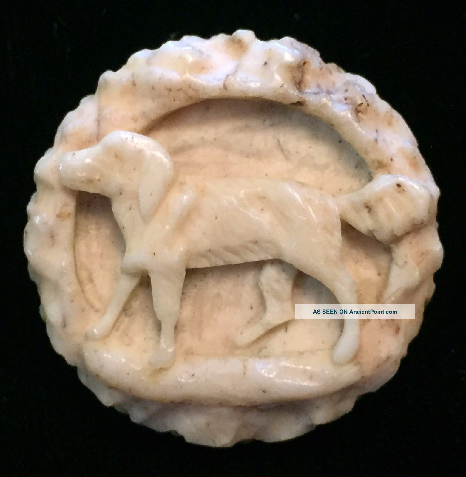 Gorgeous Antique 19th C Carved Deer Bone / Antler Button With Dog Buttons photo