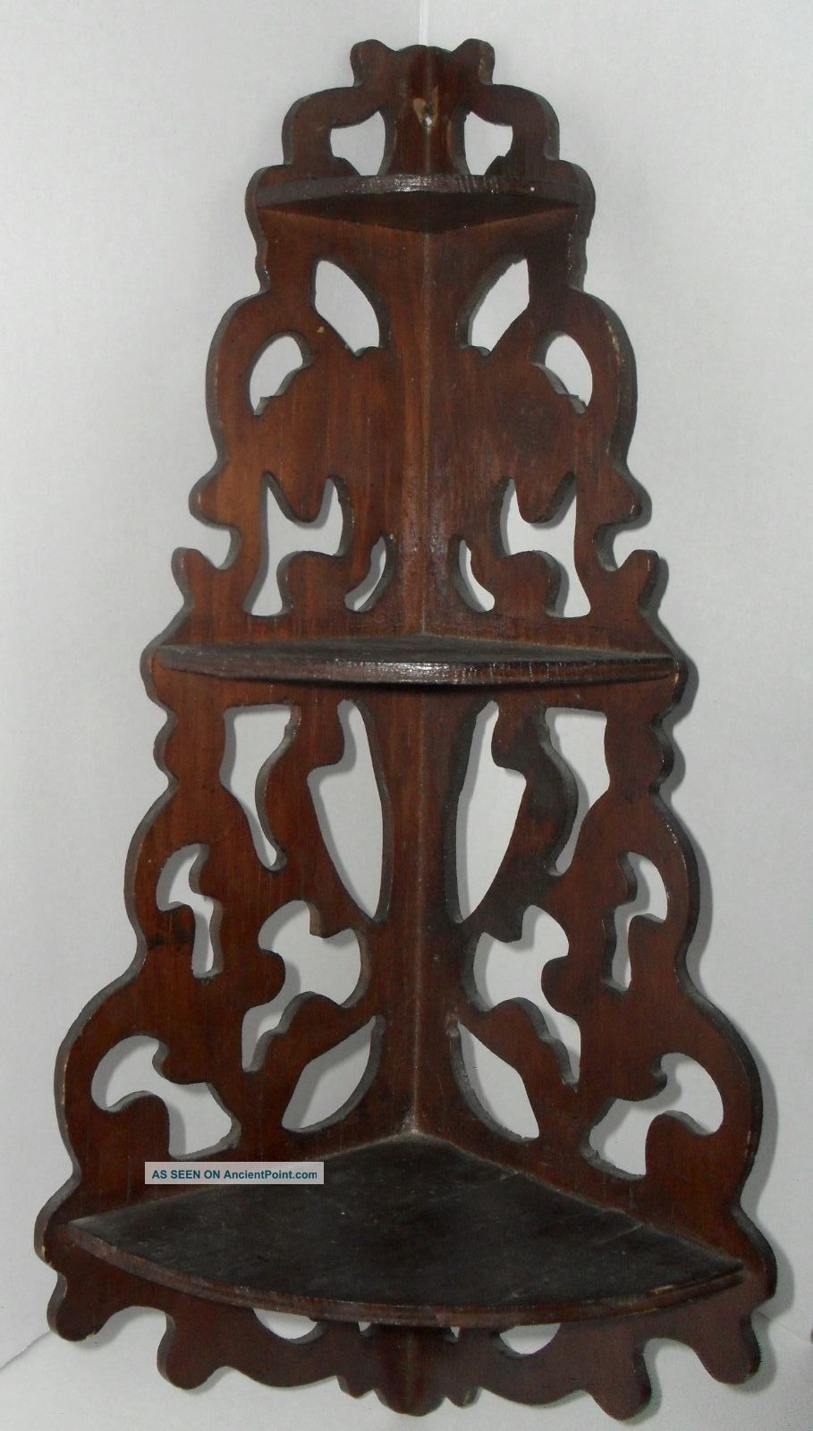 Antique Vintage Victorian Scrollwork Wood Hanging Whatnot Curio Display Shelf 1900-1950 photo