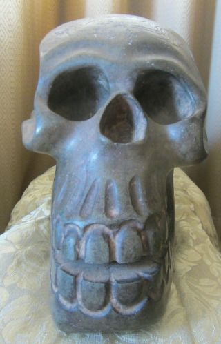 Pre - Columbian Stone Green Skull Chavin photo