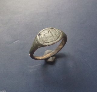 Viking Era Bronze Finger Ring With Rune (33) photo