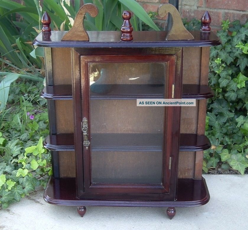 Vtg Wood Curio Cabinet 3 Shelves Glass Door Wall & Table Top Eastlake Vgvc Post-1950 photo