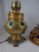 Vintage Bradley & Hubbard B&h Duplex Rare Jeweled Brass Electrified Oil Lamp Lamps photo 2