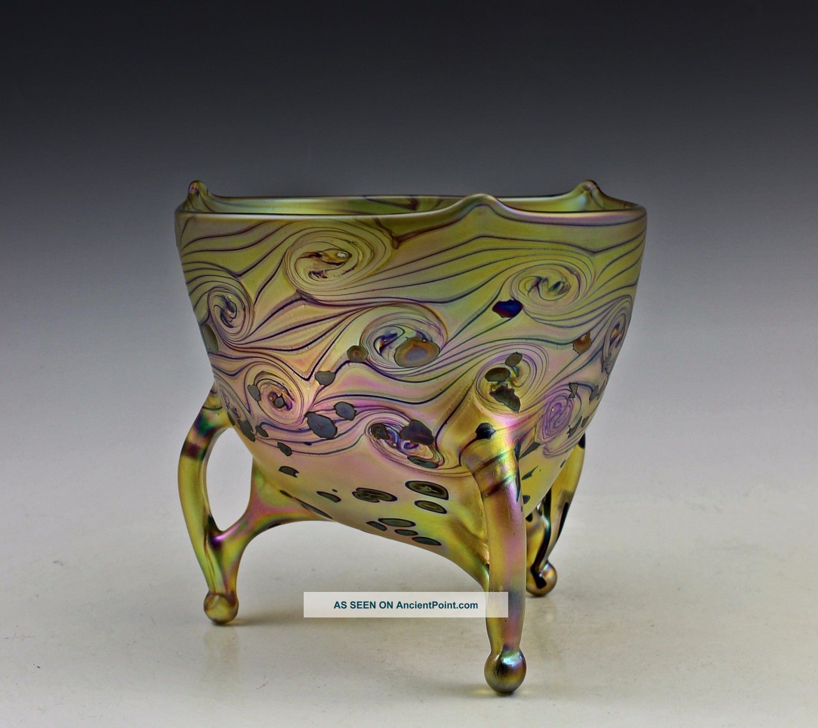 Glamorous Art Nouveau Jugendstil Iridescent Glass Bowl Bohemian Top Quality Bowls photo