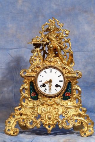 French Figural Bronze Dore Ormolu Gilded Clock 19th Century photo