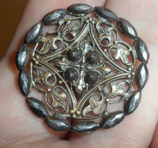 1 1/8in Antique Victorian Era Marcasite Gold Filled Filigree Art Nouveau Button photo